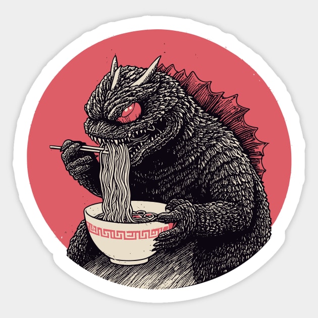 Kaiju Monster Eating Ramen Sticker by Carlos's Store 4